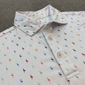 TailorByrd Golf Polo Shirt Mens Medium White Flamingo Birds AOP Performance Logo